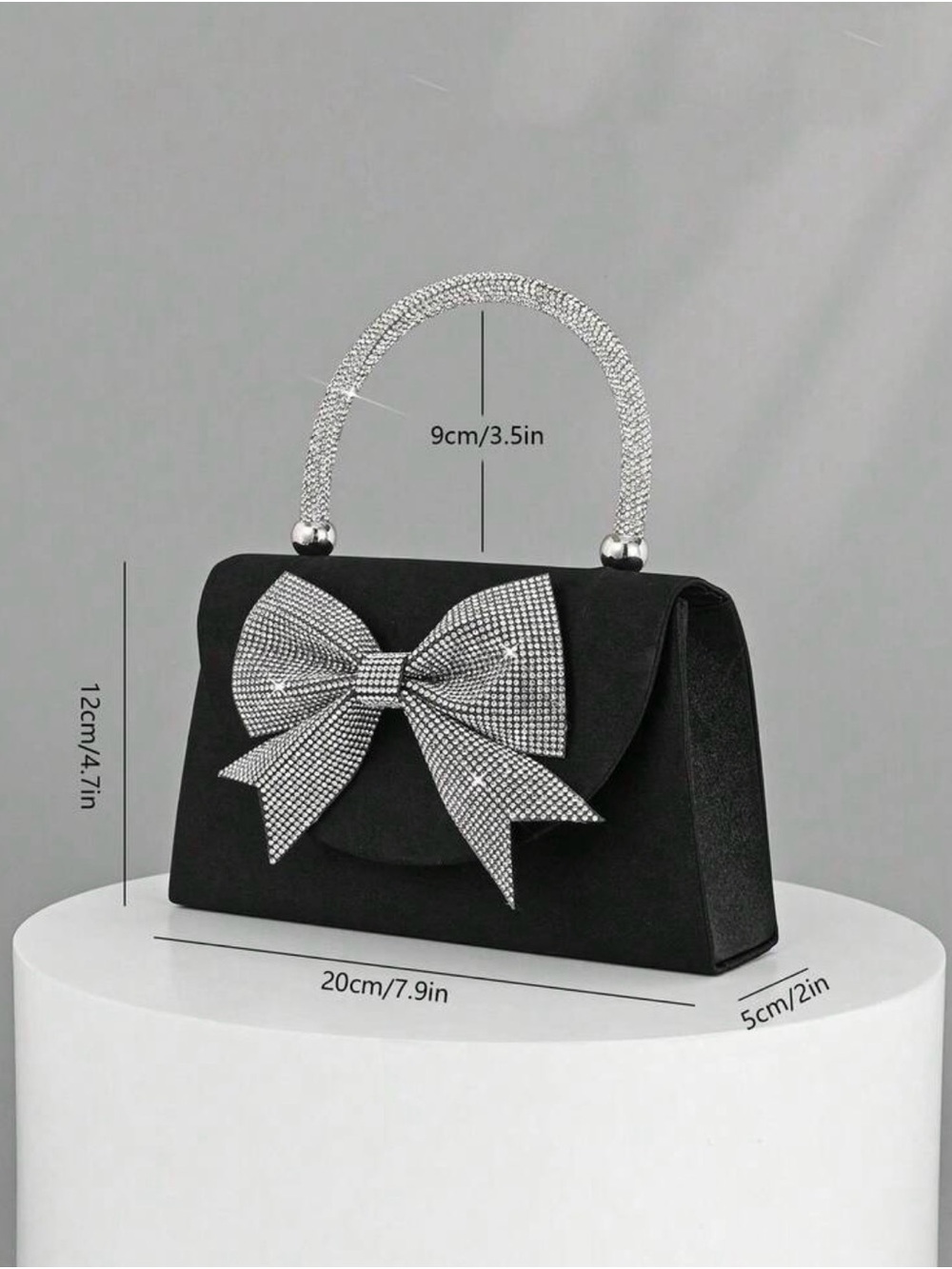 Black Crystal Bow Top-Handle Clutch - Picture 7 of 7